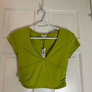 Garage V-neck rouched tee, size small